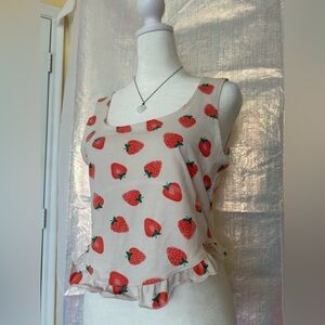 Strawberry Print Sleeveless Tank Top - Cream/Red. Size 2XL. Runs Small.